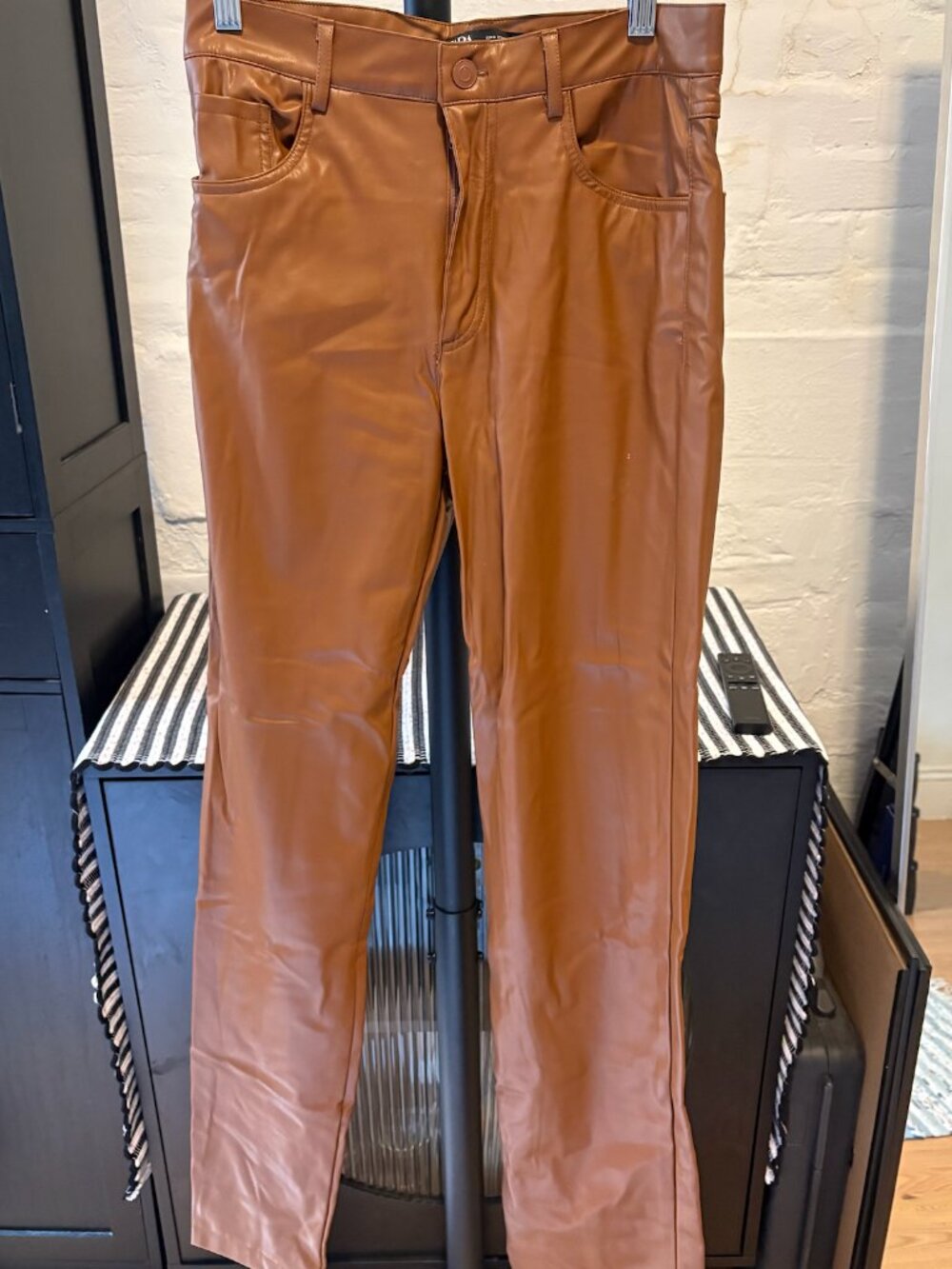 Zara Brown Faux Leather Pants, Size Small